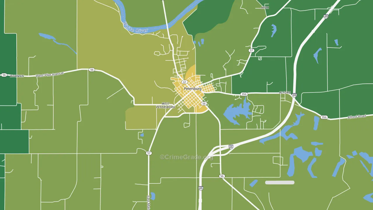 West Petersburg, IN Map of Vehicle Theft Rates