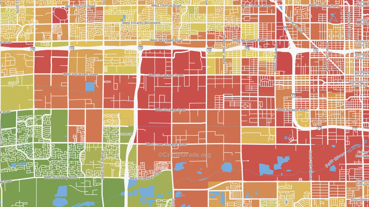 West Phoenix, Phoenix, AZ Map of Vehicle Theft Rates