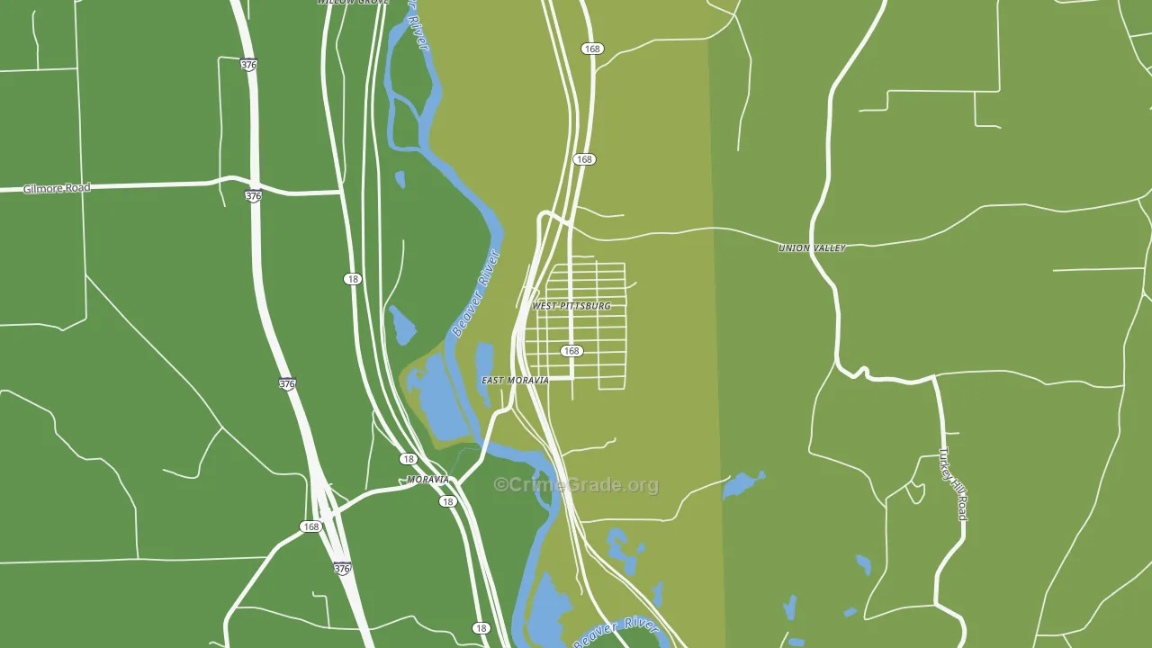 West Pittsburg, PA Map of Vehicle Theft Rates