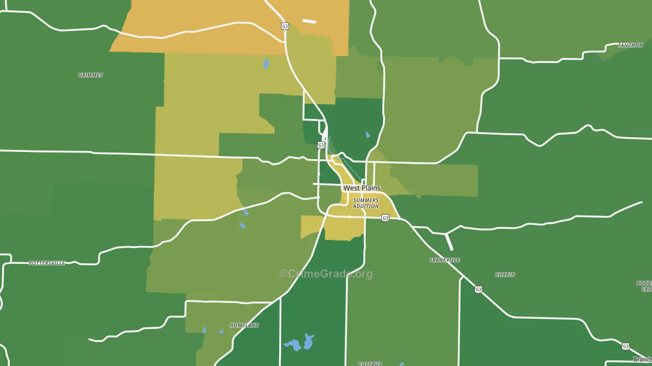 West Plains, MO Map of Vehicle Theft Rates