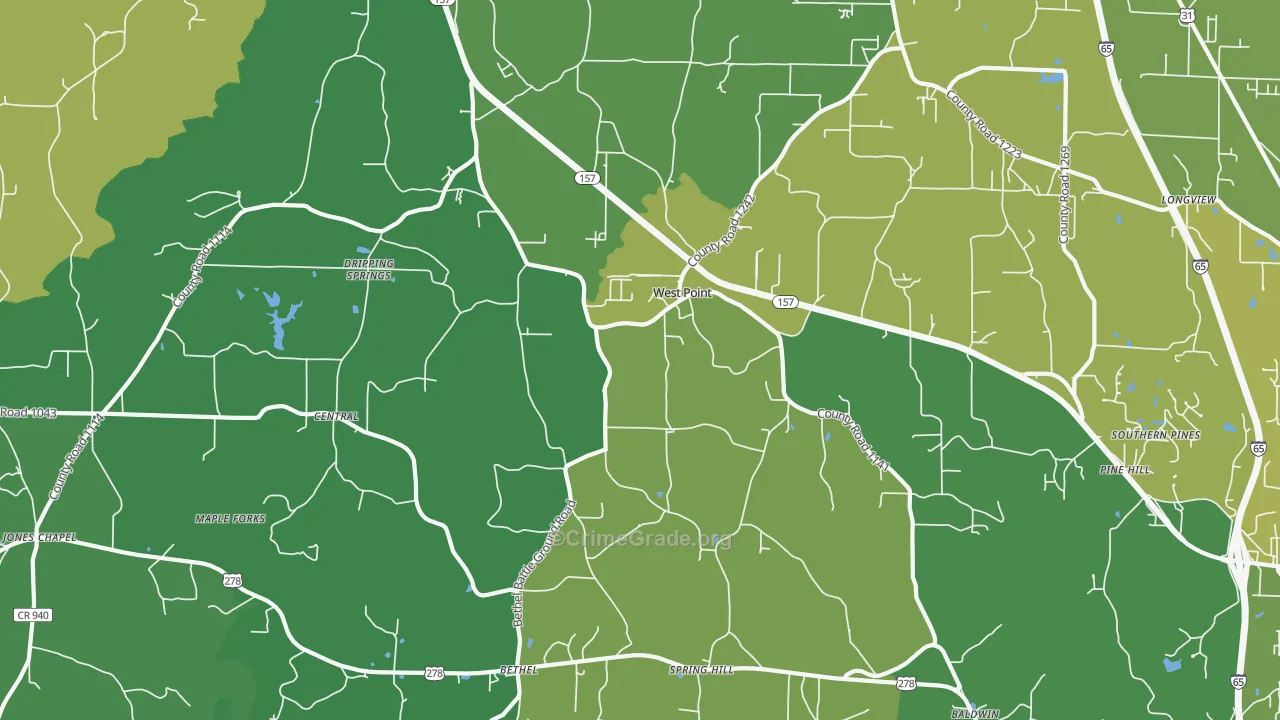 West Point, AL Map of Vehicle Theft Rates