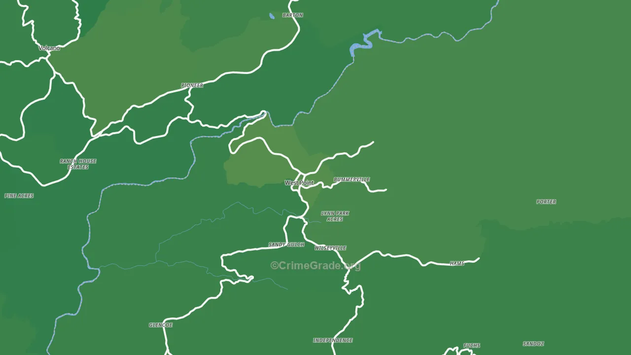 West Point, CA Map of Vehicle Theft Rates