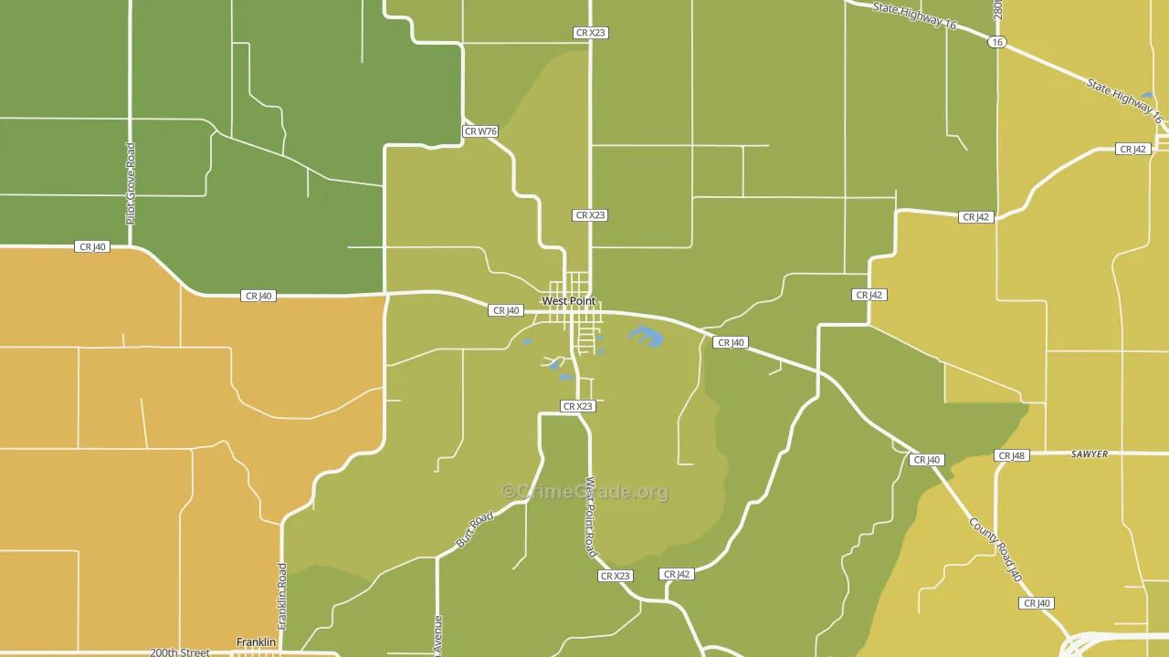 West Point, IA Map of Vehicle Theft Rates