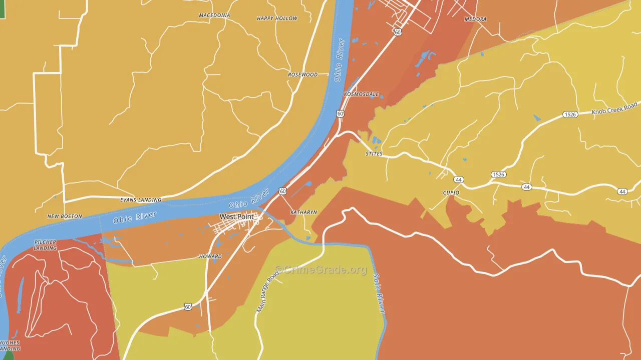 West Point, KY Map of Vehicle Theft Rates
