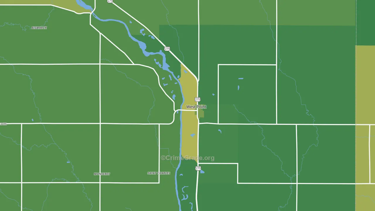West Point, NE Map of Vehicle Theft Rates