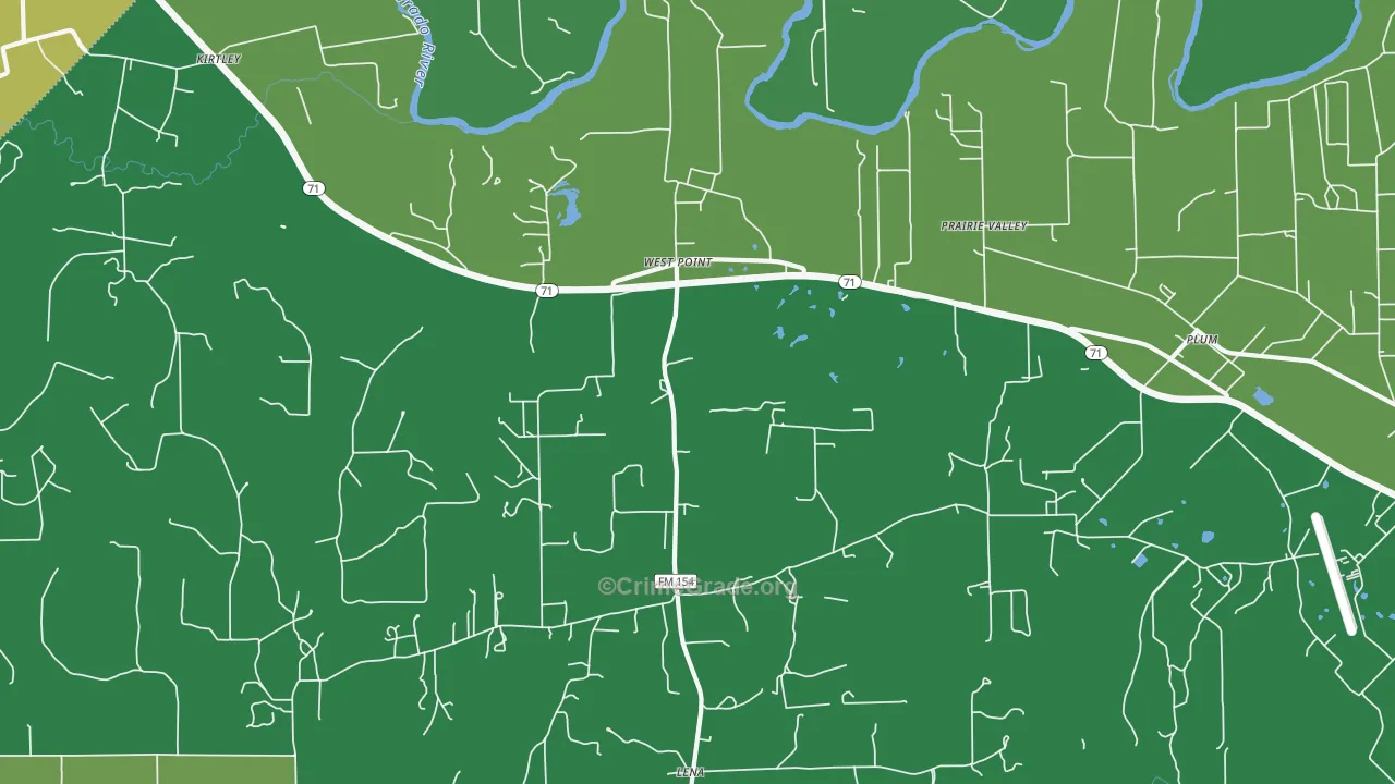 West Point, TX Map of Vehicle Theft Rates