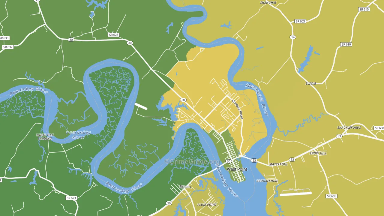 West Point, VA Map of Vehicle Theft Rates
