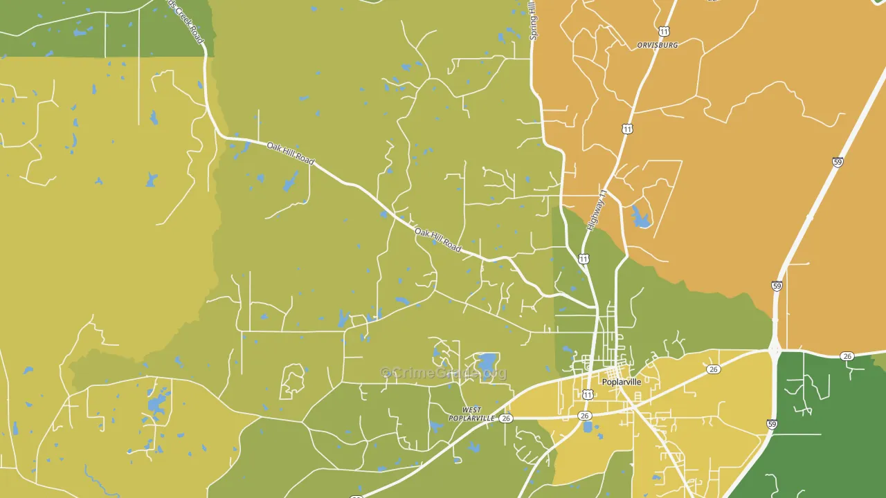 West Poplarville, MS Map of Vehicle Theft Rates