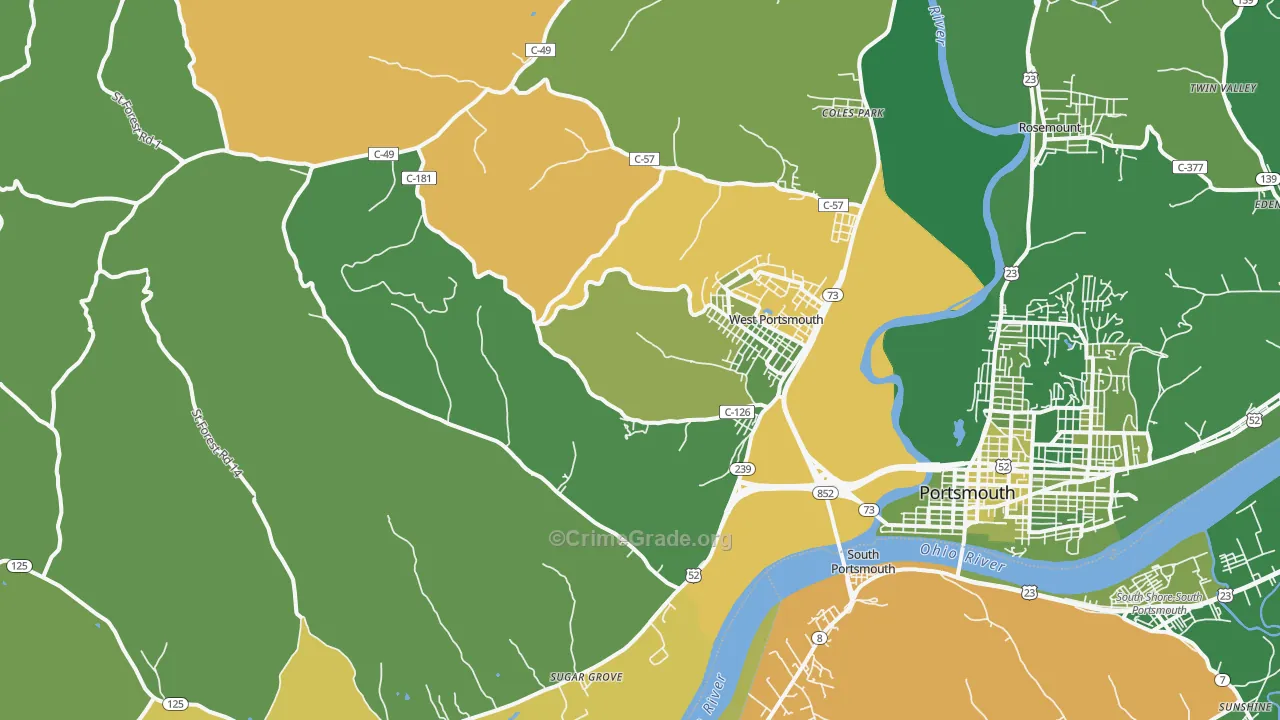 West Portsmouth, OH Map of Vehicle Theft Rates