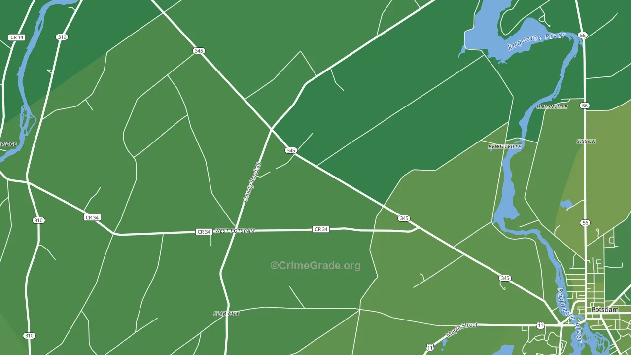 West Potsdam, NY Map of Vehicle Theft Rates