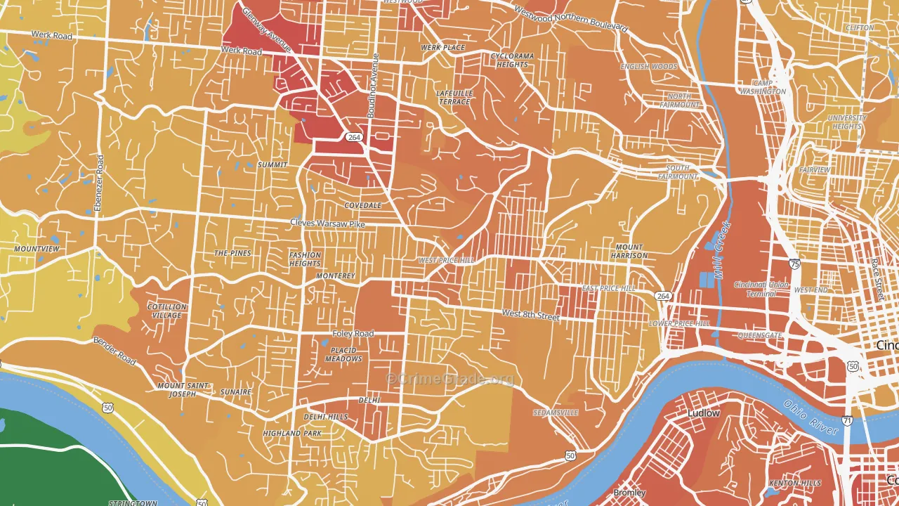 West Price Hill, Cincinnati, OH Map of Vehicle Theft Rates