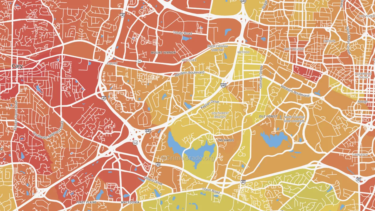 West, Raleigh, NC Map of Vehicle Theft Rates