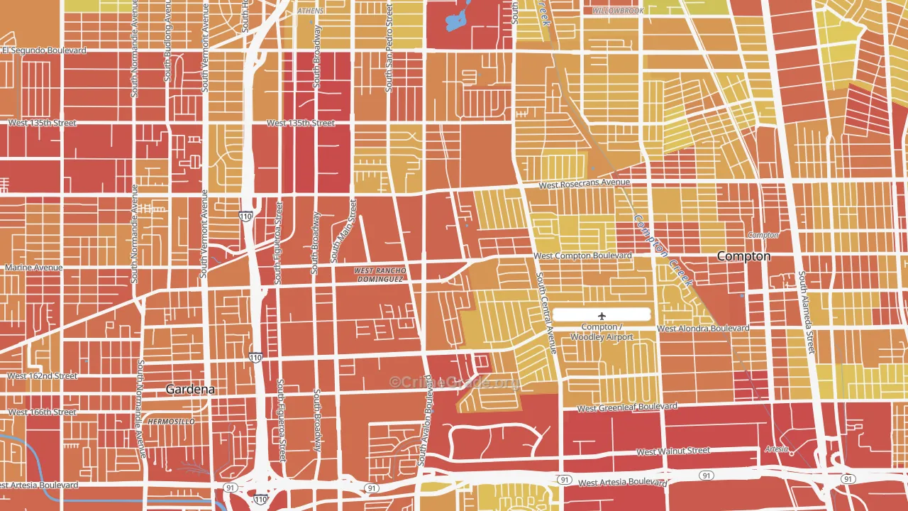 West Rancho Domingues, Compton, CA Map of Vehicle Theft Rates