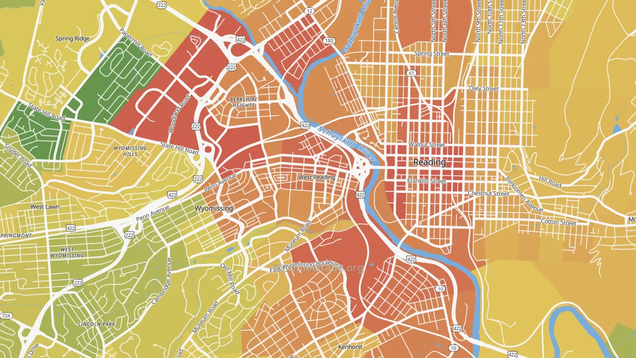 West Reading, PA Map of Vehicle Theft Rates