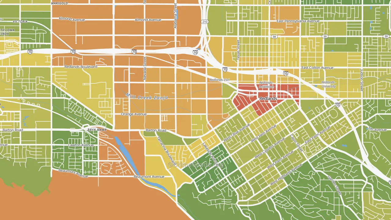 West Redlands, Redlands, CA Map of Vehicle Theft Rates