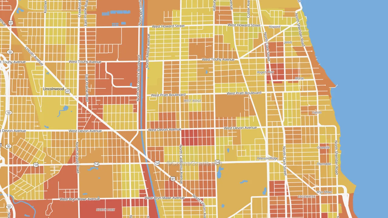 West Ridge, Chicago, IL Map of Vehicle Theft Rates