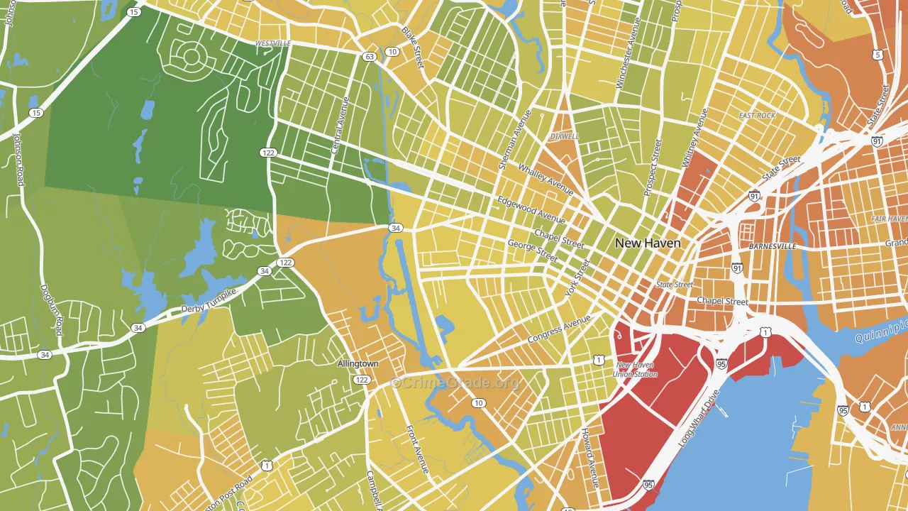 West River, New Haven, CT Map of Vehicle Theft Rates