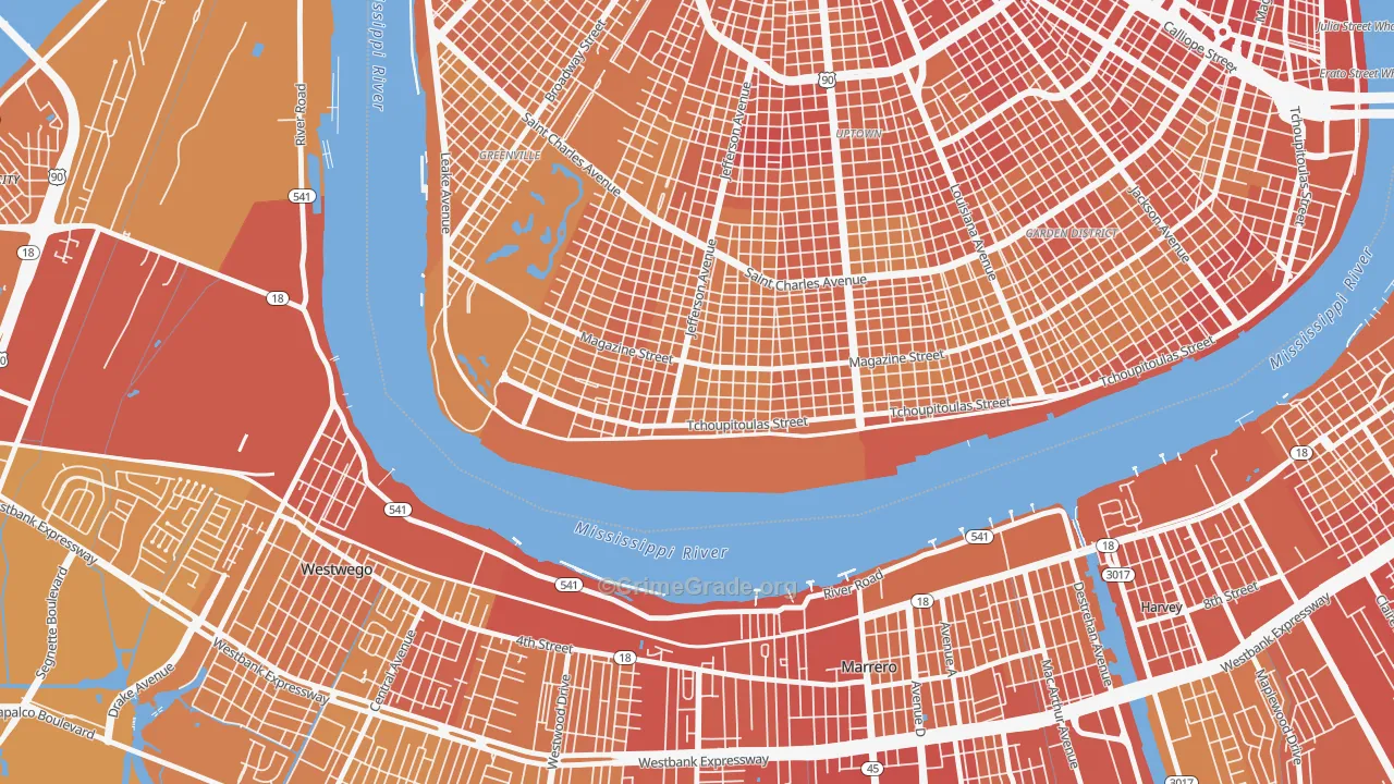 West Riverside, New Orleans, LA Map of Vehicle Theft Rates