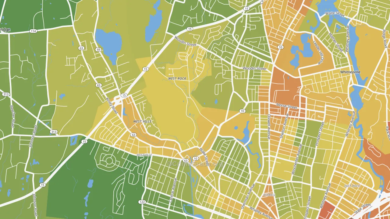 West Rock, New Haven, CT Map of Vehicle Theft Rates