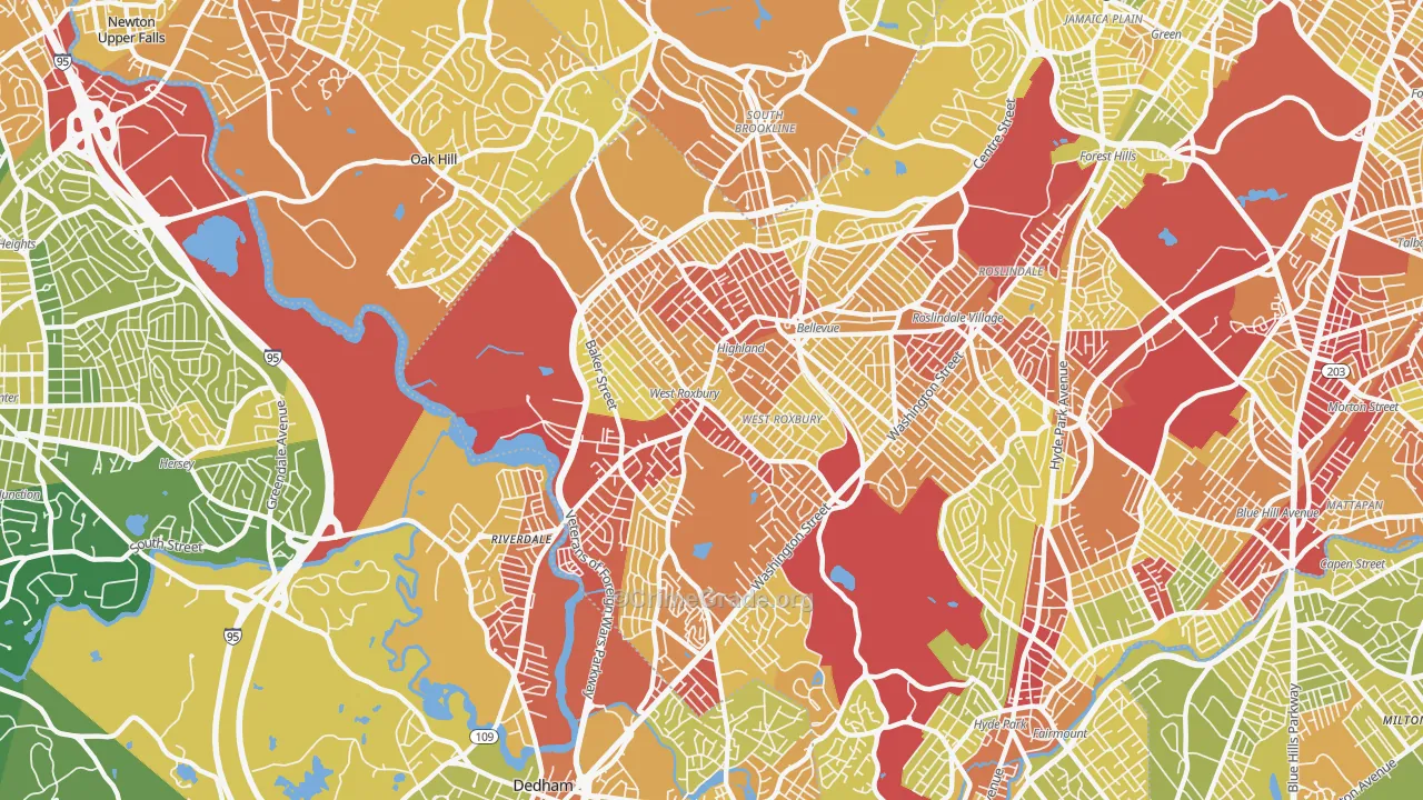 West Roxbury, MA Map of Vehicle Theft Rates