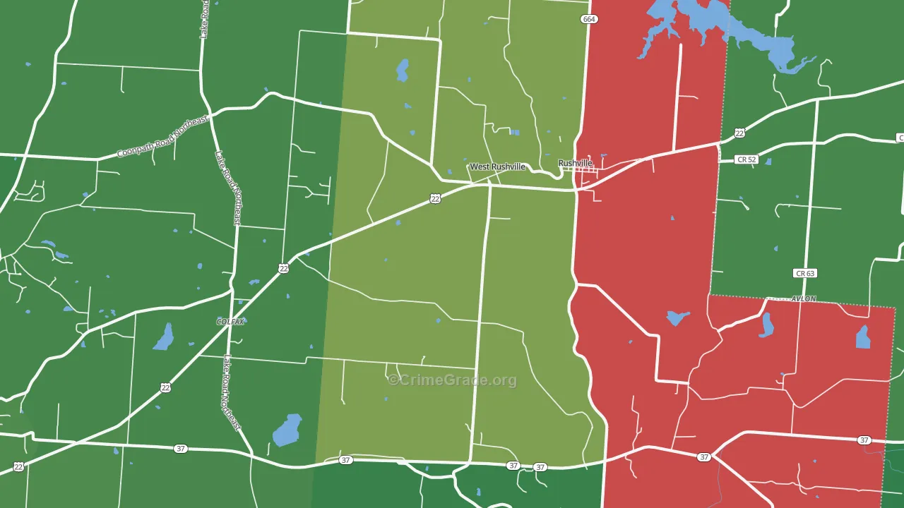 West Rushville, OH Map of Vehicle Theft Rates