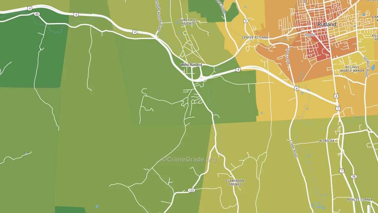 West Rutland, VT Map of Vehicle Theft Rates