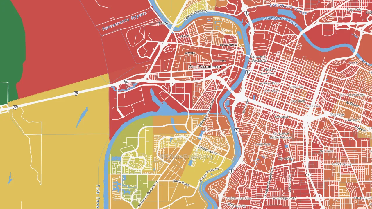 West Sacramento, CA Map of Vehicle Theft Rates