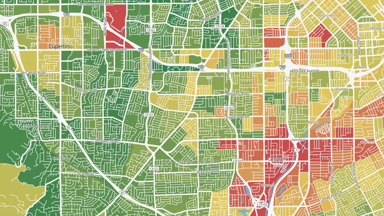 West San Jose, San Jose, CA Map of Vehicle Theft Rates