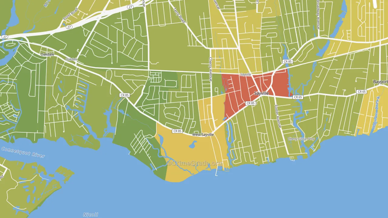 West Sayville, NY Map of Vehicle Theft Rates