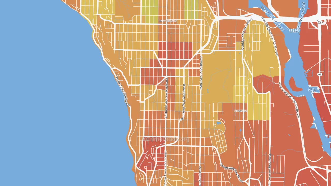West Seattle, Seattle, WA Map of Vehicle Theft Rates