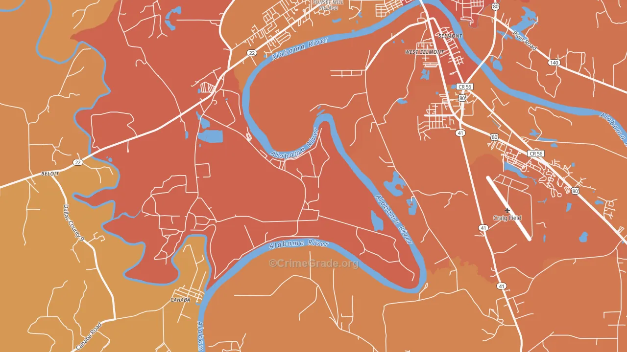 West Selmont, AL Map of Vehicle Theft Rates