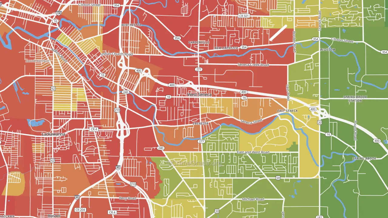 West Seneca, NY Map of Vehicle Theft Rates