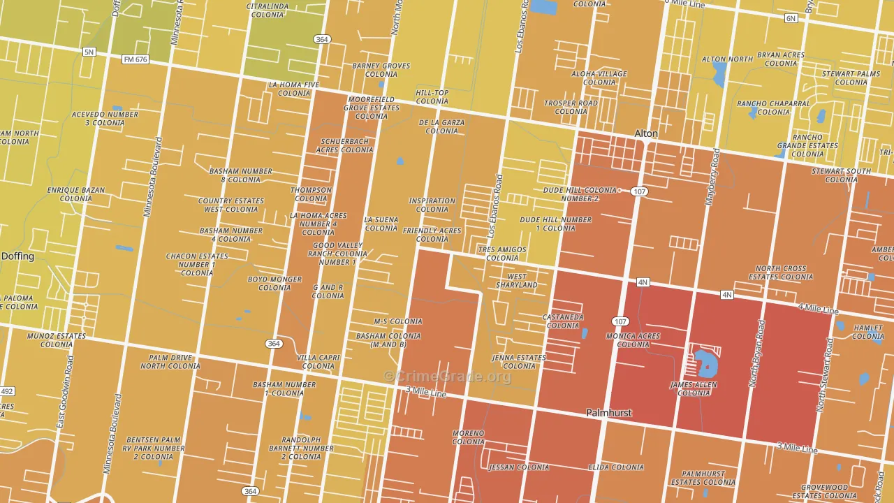 West Sharyland, Mission, TX Map of Vehicle Theft Rates