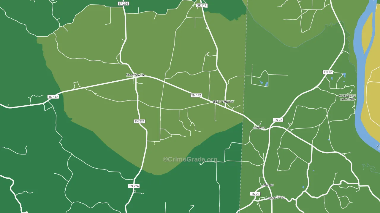 West Shiloh, TN Map of Vehicle Theft Rates