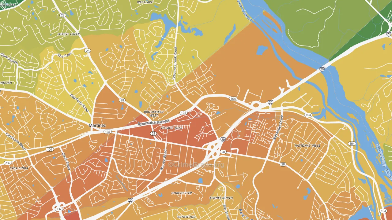 West Side, Augusta, GA Map of Vehicle Theft Rates
