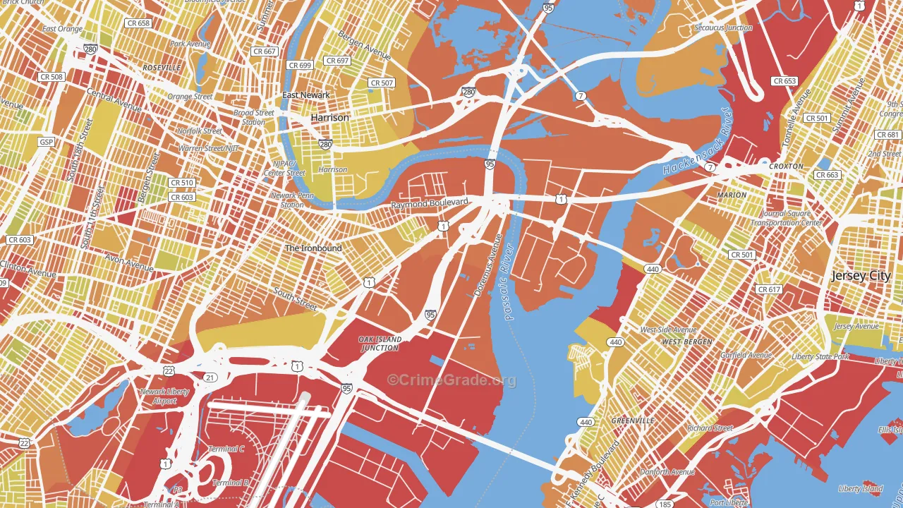 West Side, Newark, NJ Map of Vehicle Theft Rates