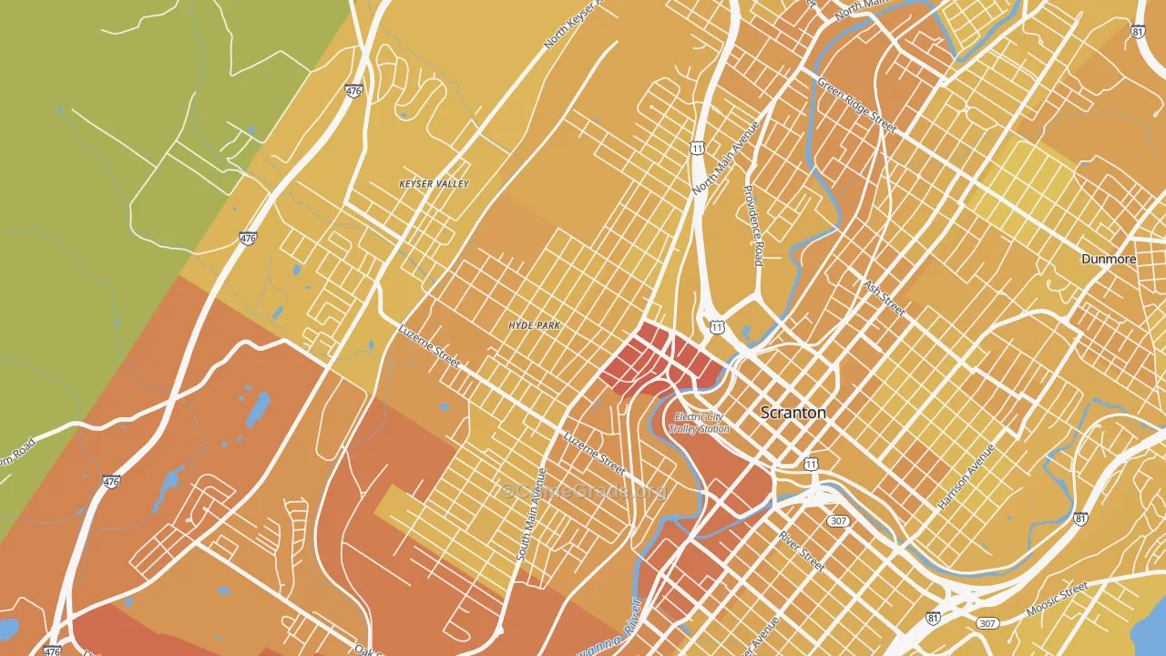 West Side, Scranton, PA Map of Vehicle Theft Rates