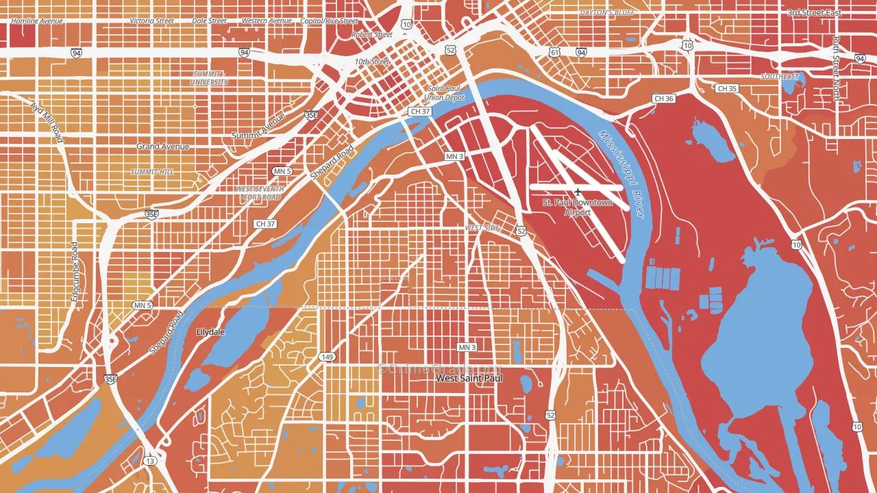 West Side, St. Paul, MN Map of Vehicle Theft Rates