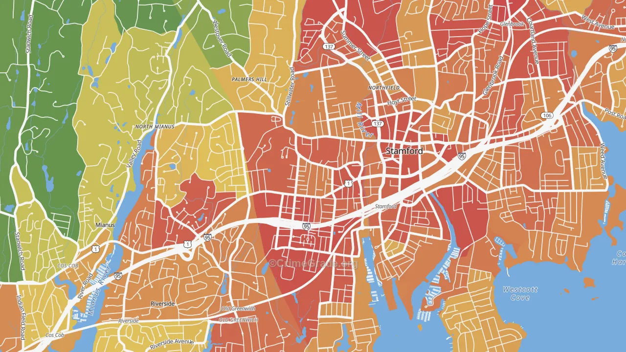 West Side, Stamford, CT Map of Vehicle Theft Rates