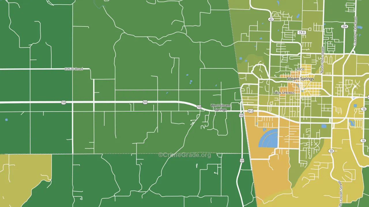 West Siloam Springs, OK Map of Vehicle Theft Rates
