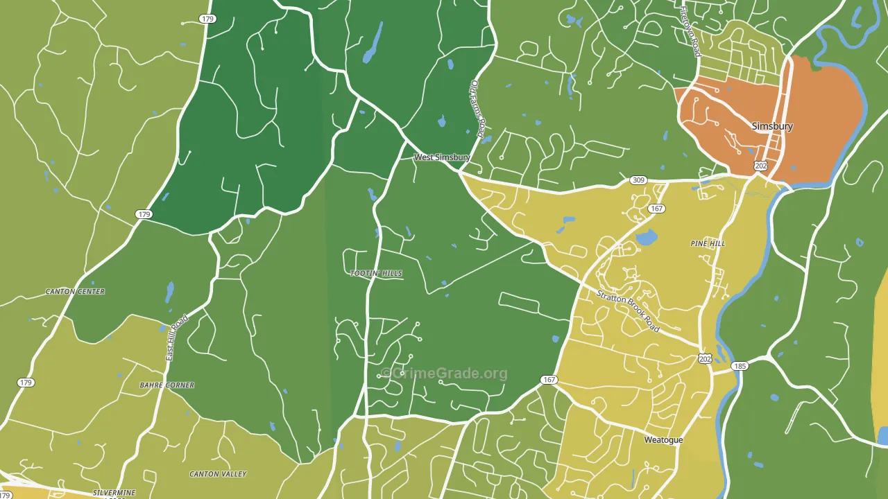 West Simsbury, CT Map of Vehicle Theft Rates
