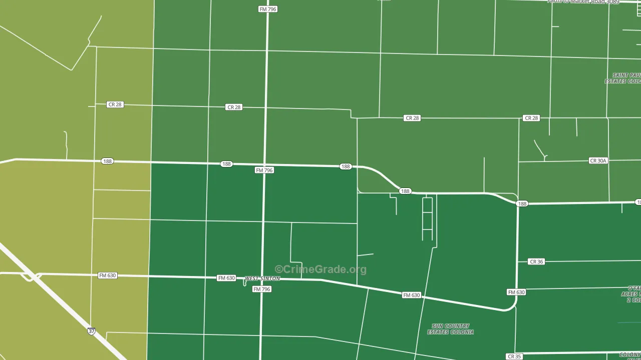 West Sinton, TX Map of Vehicle Theft Rates