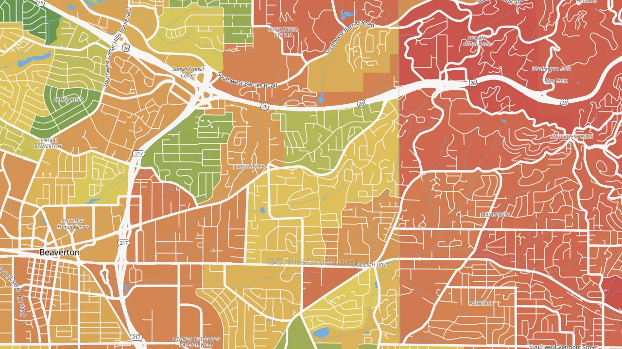 West Slope, Beaverton, OR Map of Vehicle Theft Rates