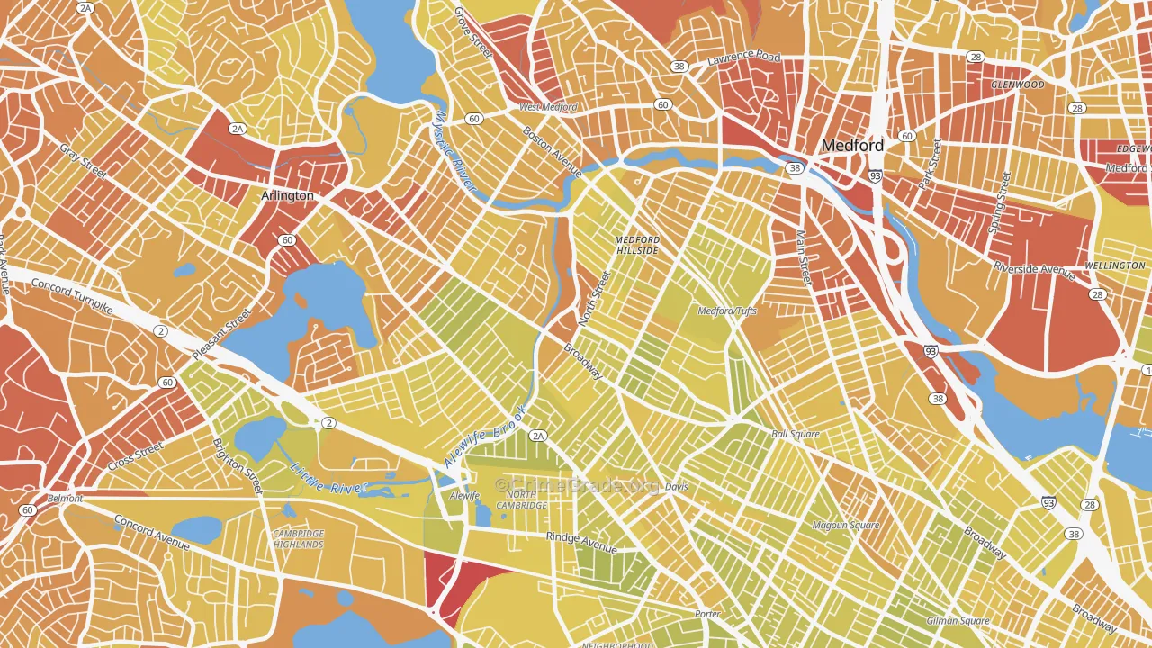 West Somerville, Somerville, MA Map of Vehicle Theft Rates