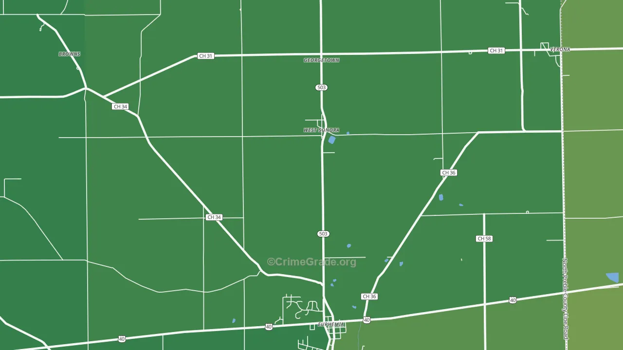 West Sonora, OH Map of Vehicle Theft Rates