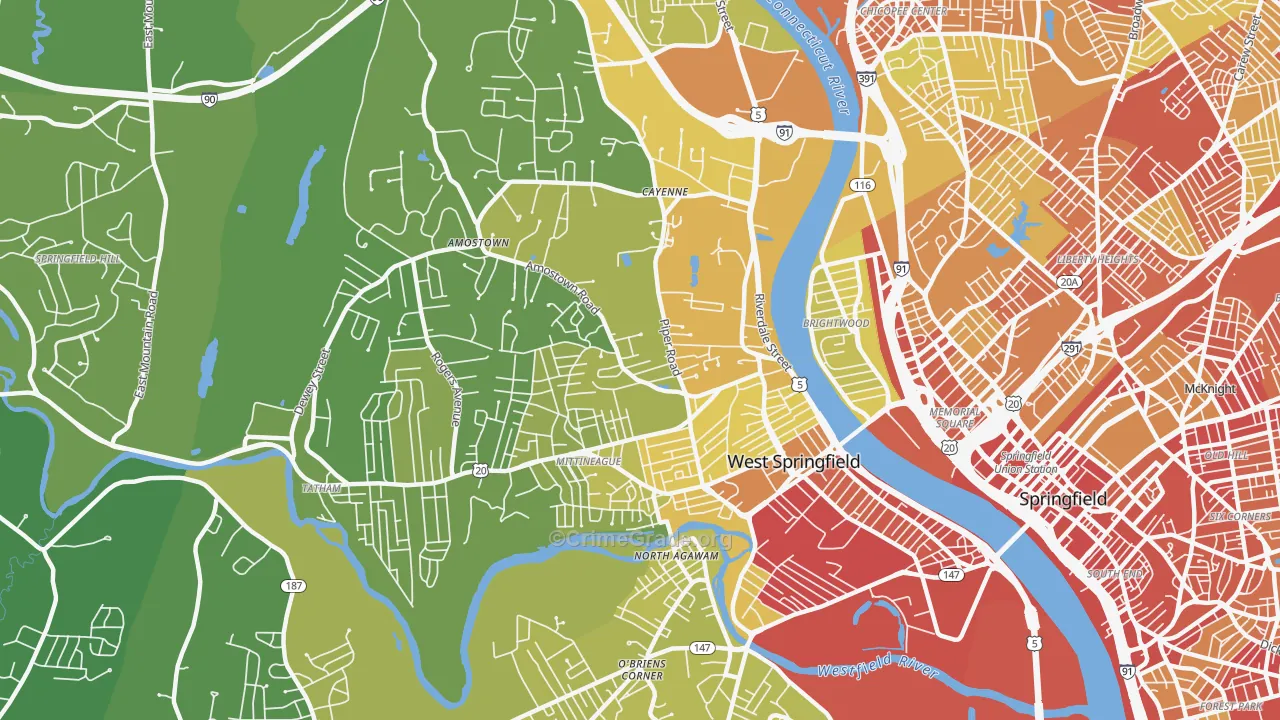 West Springfield Town, MA Map of Vehicle Theft Rates