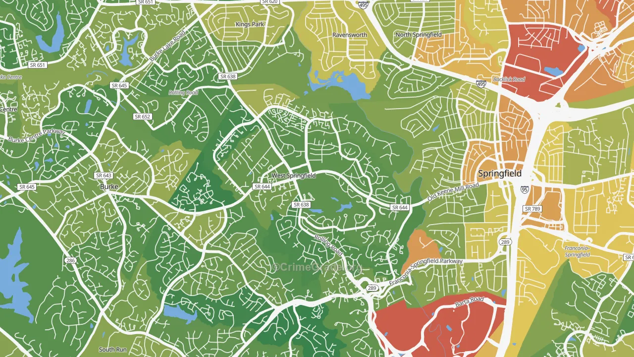 West Springfield, VA Map of Vehicle Theft Rates
