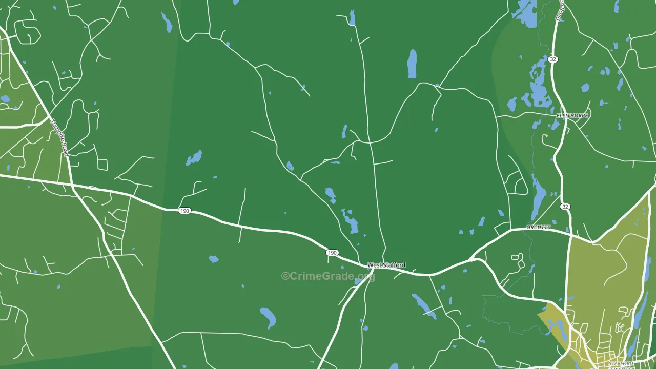 West Stafford, CT Map of Vehicle Theft Rates