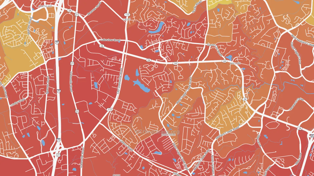 West Sugar Creek, Charlotte, NC Map of Vehicle Theft Rates