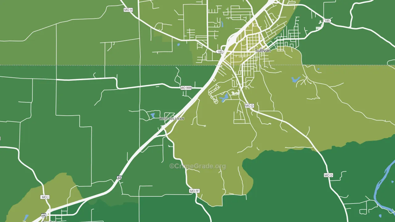 West Sullivan, MO Map of Vehicle Theft Rates